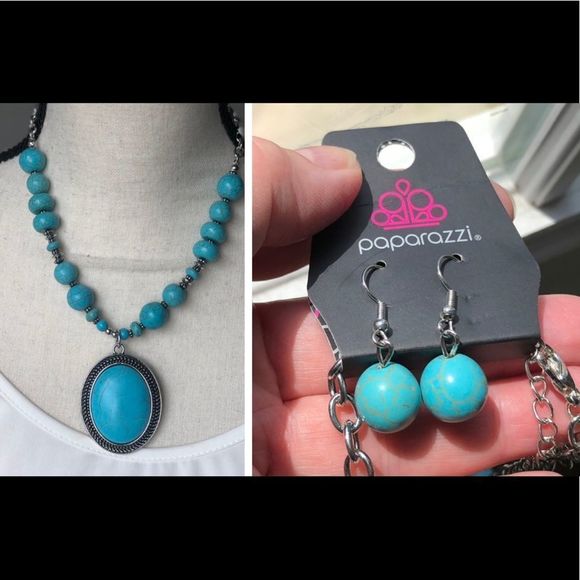 paparazzi Jewelry - NIP-Faux turquoise paparazzi necklace/earring set